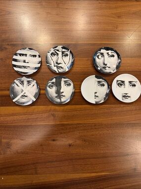 Fornasetti  Tema E Variazioni Black & White Face Coasters - Set of 7